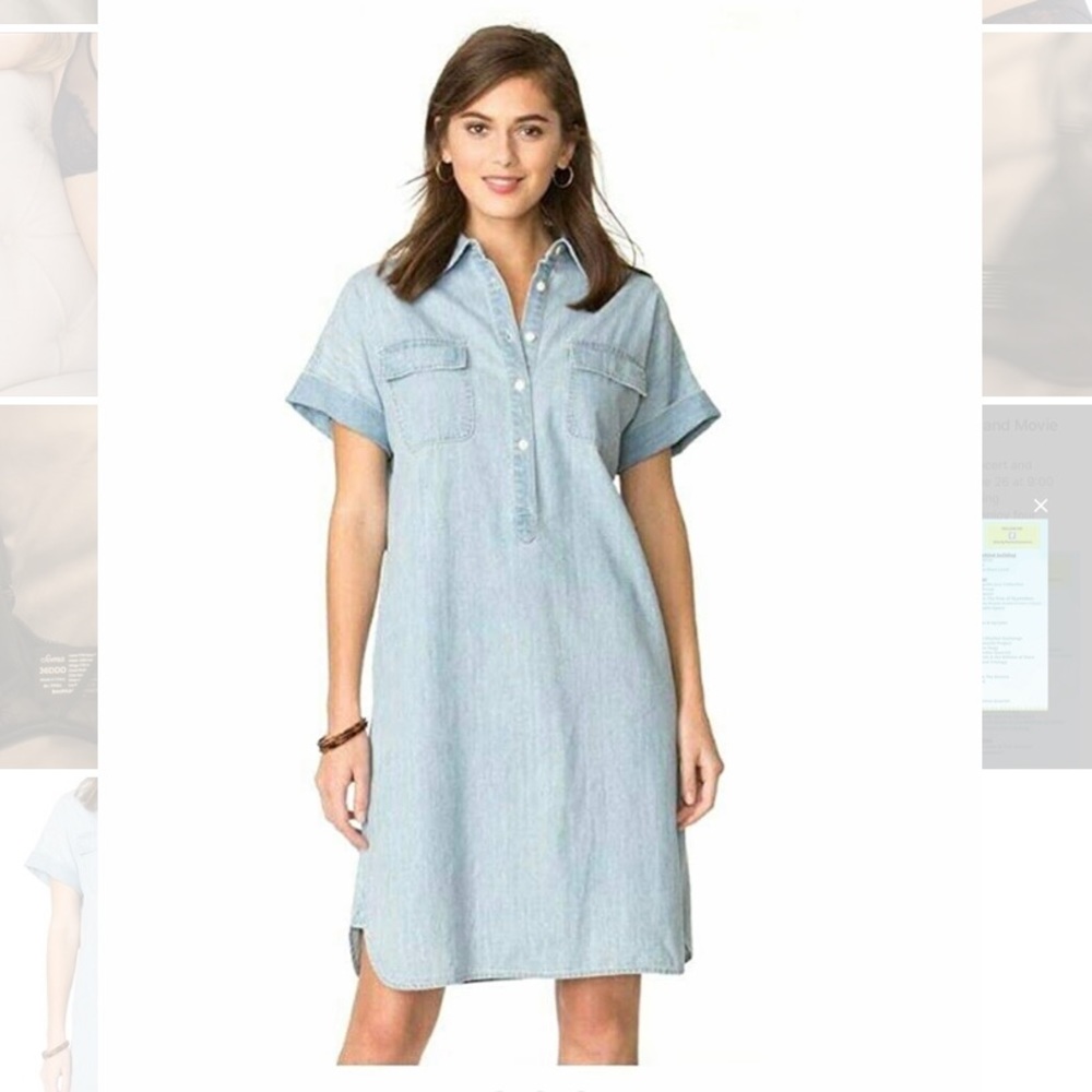 Women's Short Sleeve Denim Shirtdress - Co…